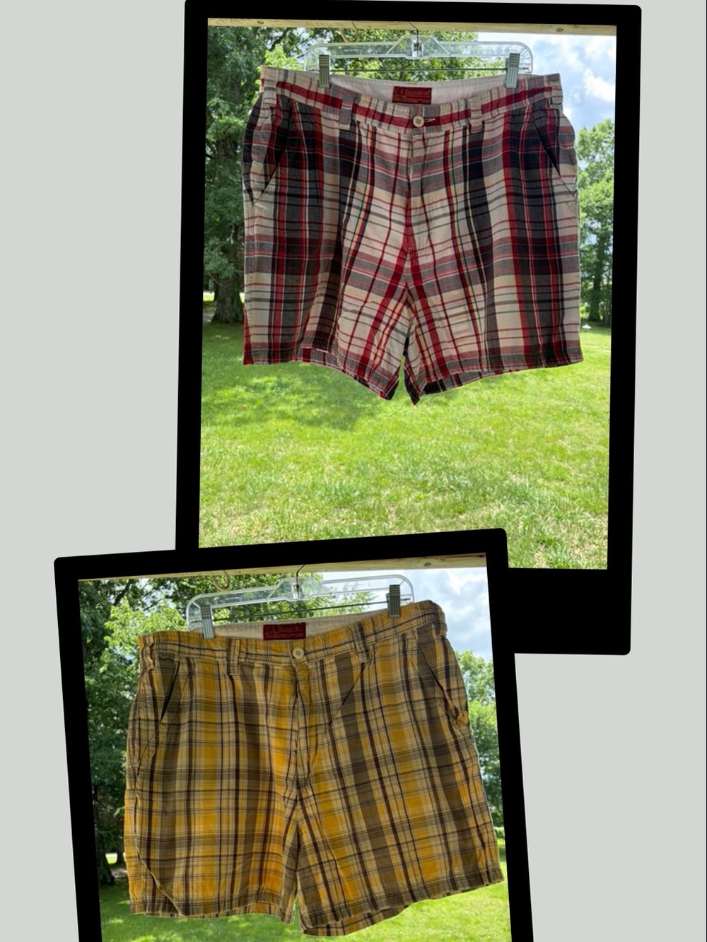 Lot of 2 vintage pairs U.S. Expedition plaid shorts Sz 40 red navy yellow gray